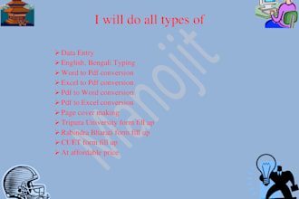 do typing job, word, excel to pdf, pdf to word, excel, data entry work