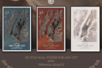 design a city map, wall poster, 3d style
