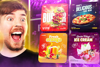 design social media posters, product banners, or food flyer design