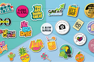 design custom sticker, patch, badge, pins, label, logo, typography stickers