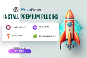 install elementor pro, astrapro, wp rocket, wordfence, envato elements pro in wp