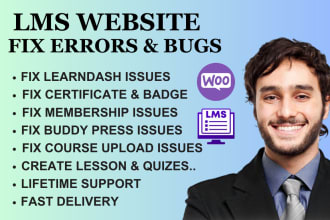 fix errors in wordpress lms website with learndash lms issues in 24 hours