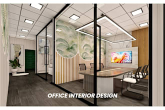 design modern office, workspace or meeting room interior in 3d