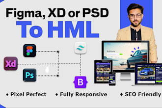 convert figma to HTML, PSD to HTML responsive website