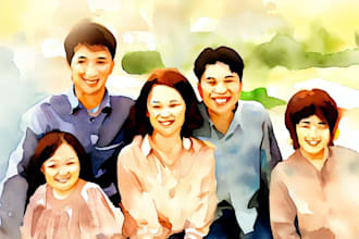 do family or group photo portrait of watercolor style