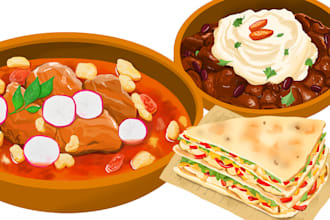 draw food and drink in watercolor digital illustration