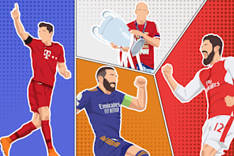 draw custom vector sports, minimalist flat portraits for athletes
