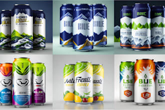 design energy drink, can, soda, beer label and 3d mockup