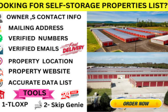 provide self storage properties owner list with skip tracing