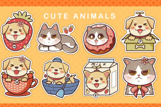 design cute animals, emote, stickers, chibi, character