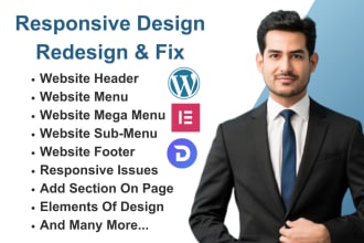 responsive design, fix header, footer and mega menu for wordpress website