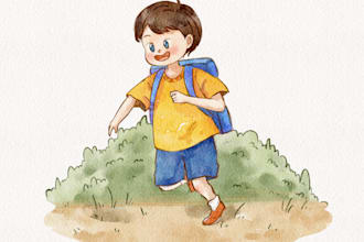 draw cute character in watercolor style
