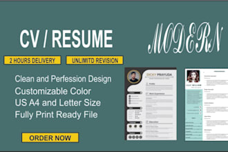 design, professional cv resume and cover latter in 2 hours