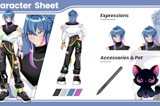create custom anime vtuber reference sheet for anime characters and vtubers