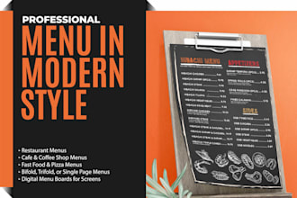 create restaurent menu design, digital menu, food menu and flyer