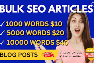 write blog posts, wordpress blogs and bulk seo articles