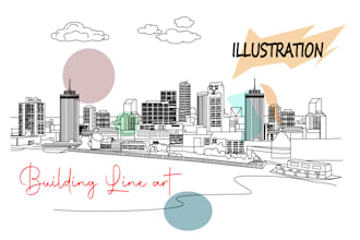 draw building or any product one line art, line art, for you