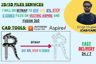 do bitmap to dxf stl step gcodes on vectric aspire and fusion360