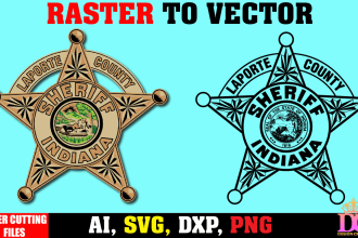 vectorize any badge for cnc engraving or laser engraving