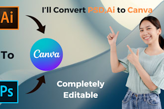 convert PSD, ai to canva editable and canva to PSD to ai