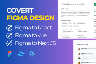 convert figma design to react vue next js or remix run with tailwind CSS