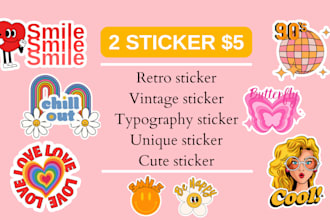 make printable daily retro vintage typography sticker design
