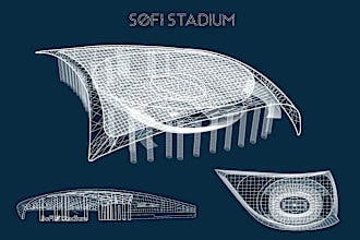 draw line art sketch blueprint of any stadium or building