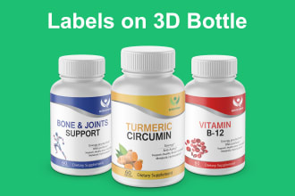 professionally put your label design on 3d bottle