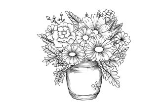 draw one line art illustrations of flowers, flower bouquet