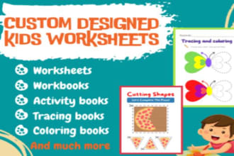 design kids worksheets, activity book and coloring books