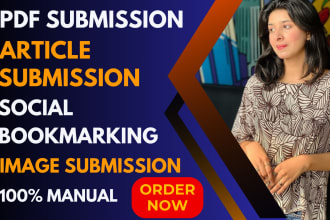 manually high da social bookmarking, pdf, image, article submission seo backlink
