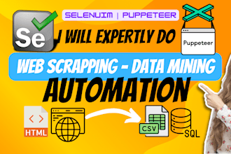 expertly do web scraping, data mining, API automation with selenium puppeteer