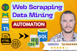 expertly do web scraping, data mining, API automation with selenium puppeteer