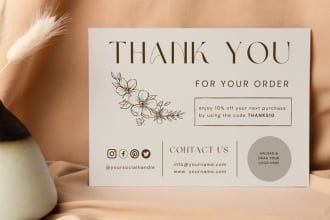 design thank you card, product insert card or package insert card