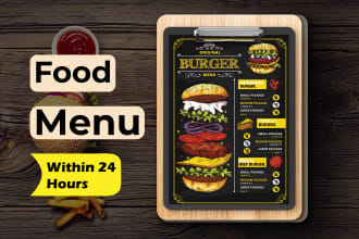 design modern restaurant menu, food menu, and digital menu within 24 hours