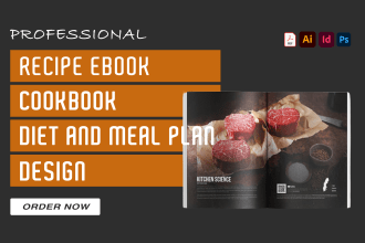 write and design recipe ebook, cookbook, meal plan, pdf editable canva template