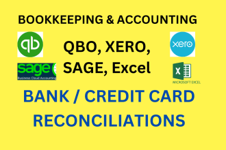 reconcile bank, credit card in quickbooks, xero, sage, excel