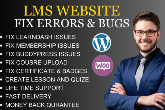 fix errors in wordpress lms website with learndash lms issues in 24hrs