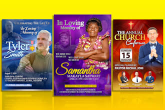 funeral, memorial, obituary, event, church flyer, program in 3hrs