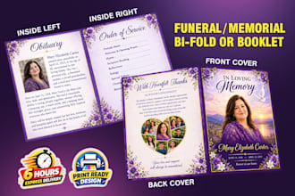 design funeral flyer, obituary, memorial program, brochure and booklet