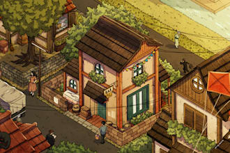 create an isometric landscape in my art style