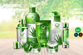 create a cosmetic label design or premium packaging design and logo