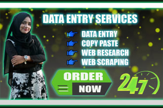 do data entry in excel, copy paste, web research and typing