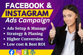be your facebook ads campaign manager, run fb ads ig ads campaign, shopify fb ad