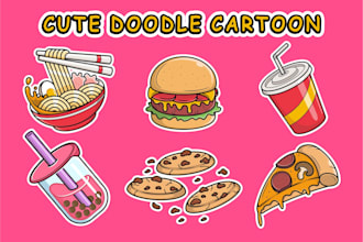 draw cute kawaii doodle cartoon illustration for food, character, any object