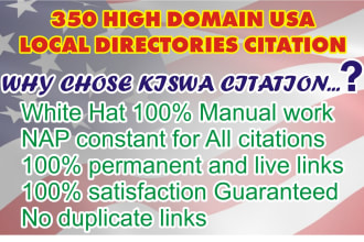 do 350 USA local citations directories submission for local SEO