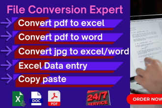 do convert pdf to excel, convert pdf to word, excel data entry, copy paste