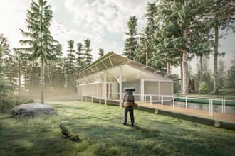 create a 3d model and render an image architecture project
