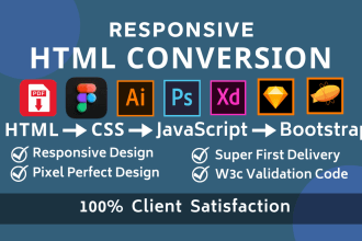 convert PSD to html figma to html xd to html responsive web
