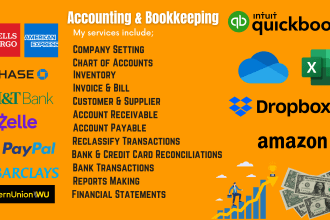 do bank reconciliation, amazon bookkeeping and ecommerce bookkeeping